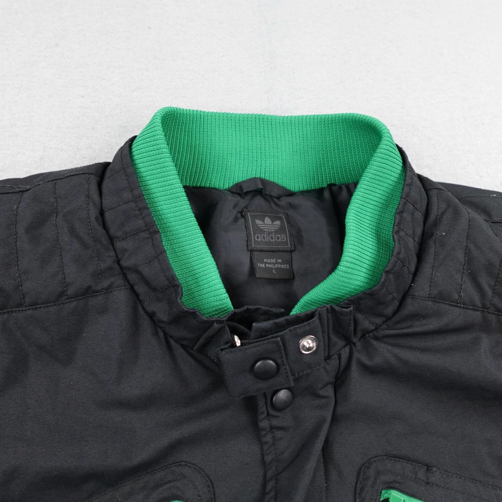 Adidas VINTAGE adidas Jacket Mens L Black Green Team Full Zip Snap Up Racing Coat Size US L / EU 52-54 / 3 - 2 Thumbnail
