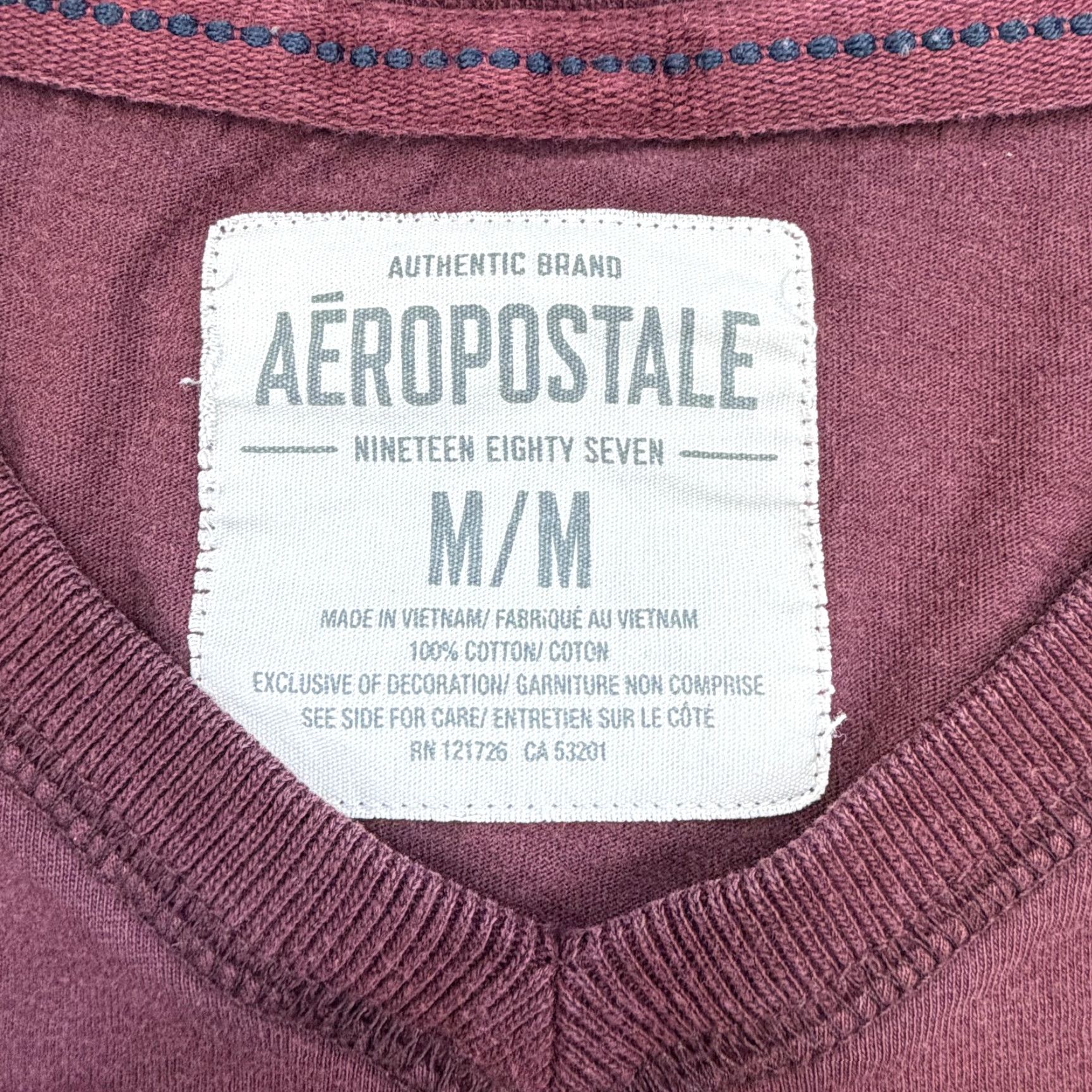 Aeropostale Aeropostale Shirt Mens Medium Maroon V Neck Bulldog Graphic Cotton Logo Tee Size US M / EU 48-50 / 2 - 6 Thumbnail