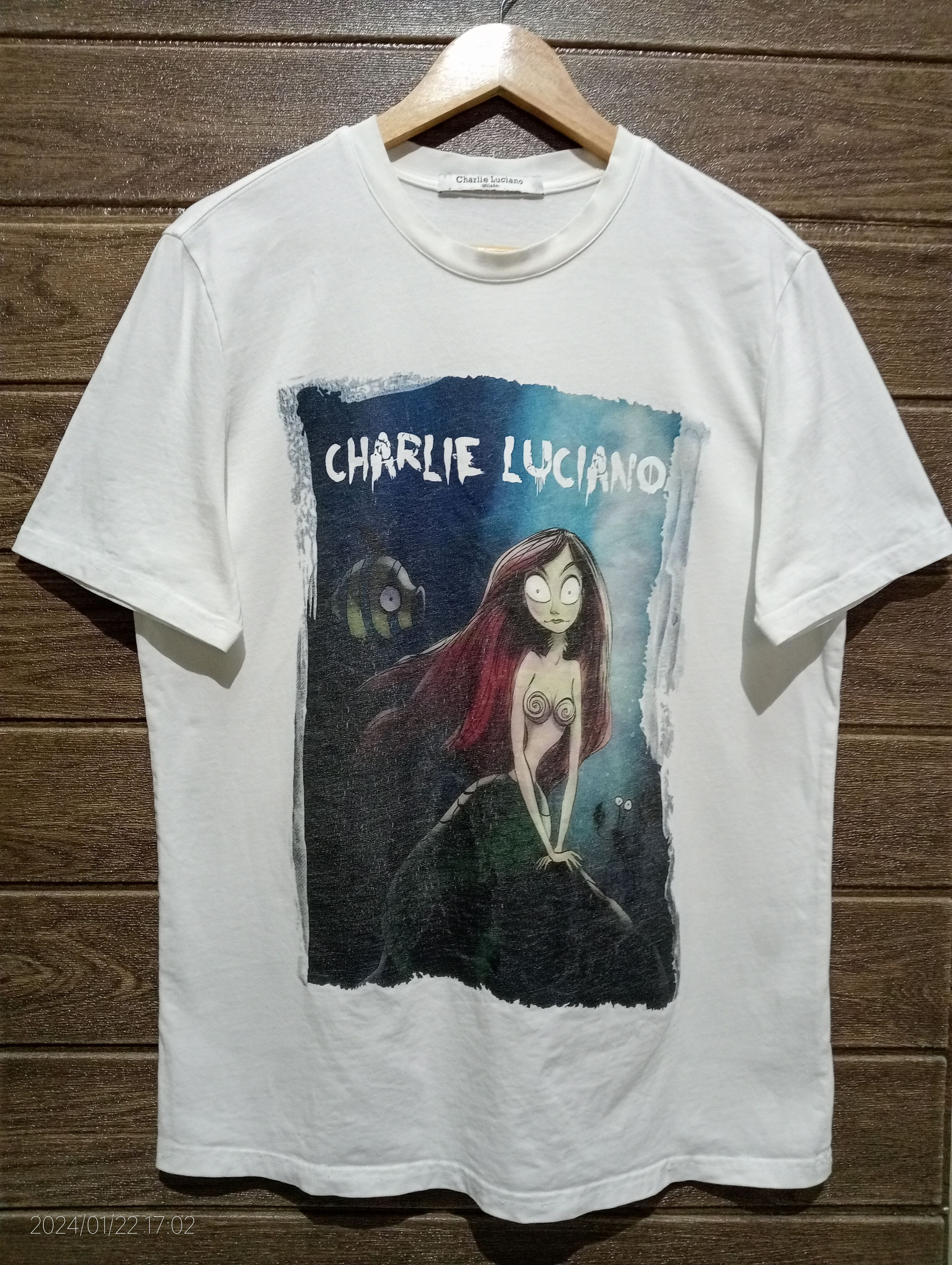 image of Vintage Charlie Luciano Milano Little Mermaid Tee in White, Men's (Size Small)