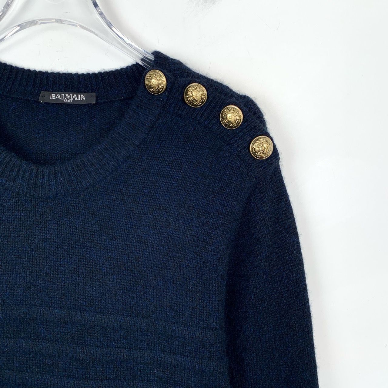 Balmain Balmain Navy Blue Cashmere Sweater With Gold Button Detail O Size XS / US 0-2 / IT 36-38 - 3 Thumbnail