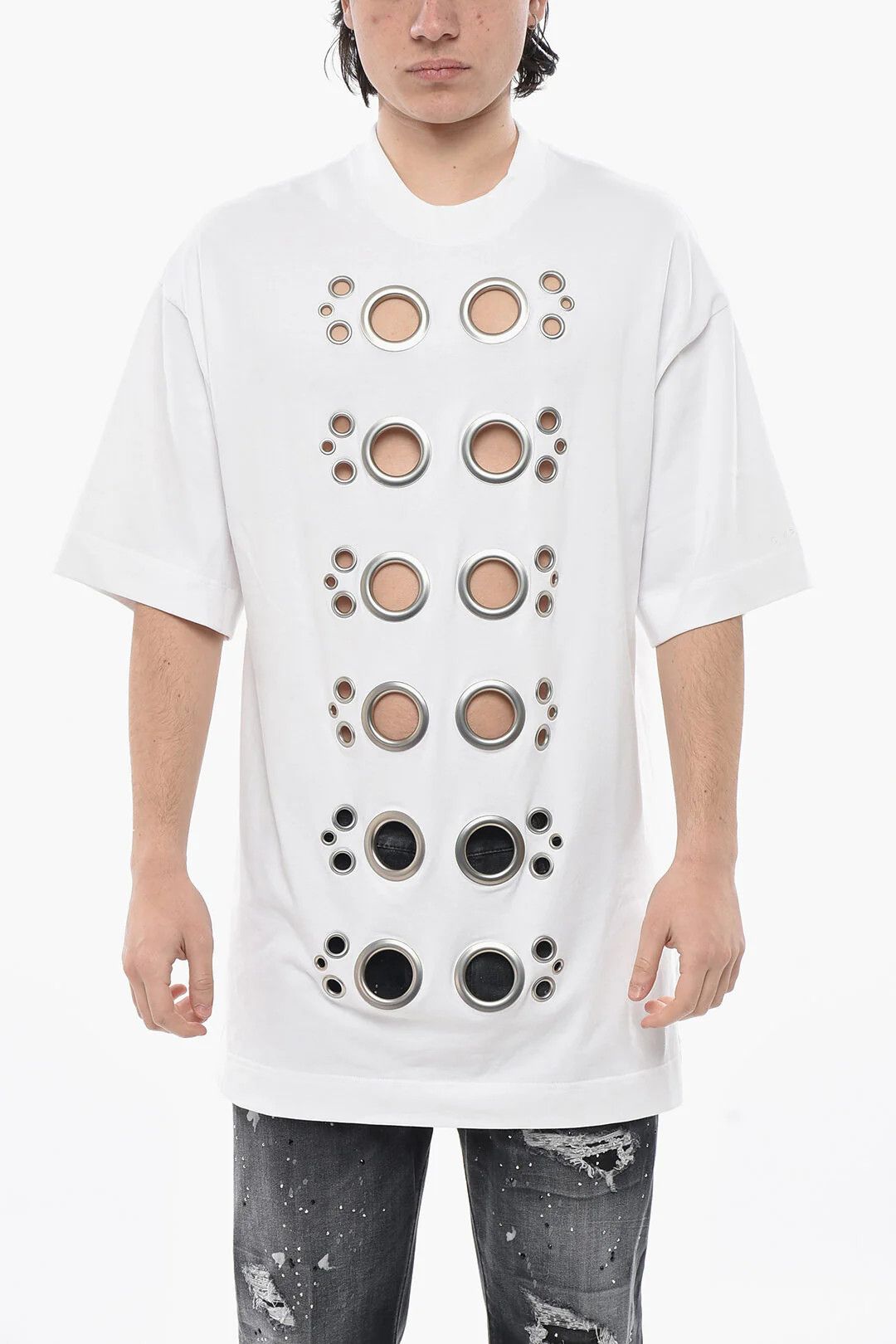 Givenchy og1mm0326 Decorative Eyelets Cotton T-Shirt in White Size US XS / EU 42 / 0 - 1 Thumbnail