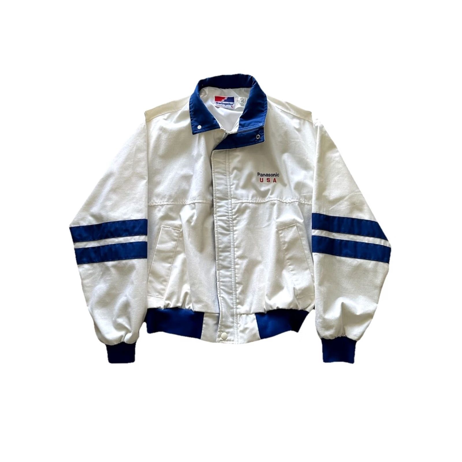 Vintage VINTAGE 80s Panasonic USA Bomber Jacket Unisex Large White Red Blue RARE Size US L / EU 52-54 / 3 - 2 Thumbnail