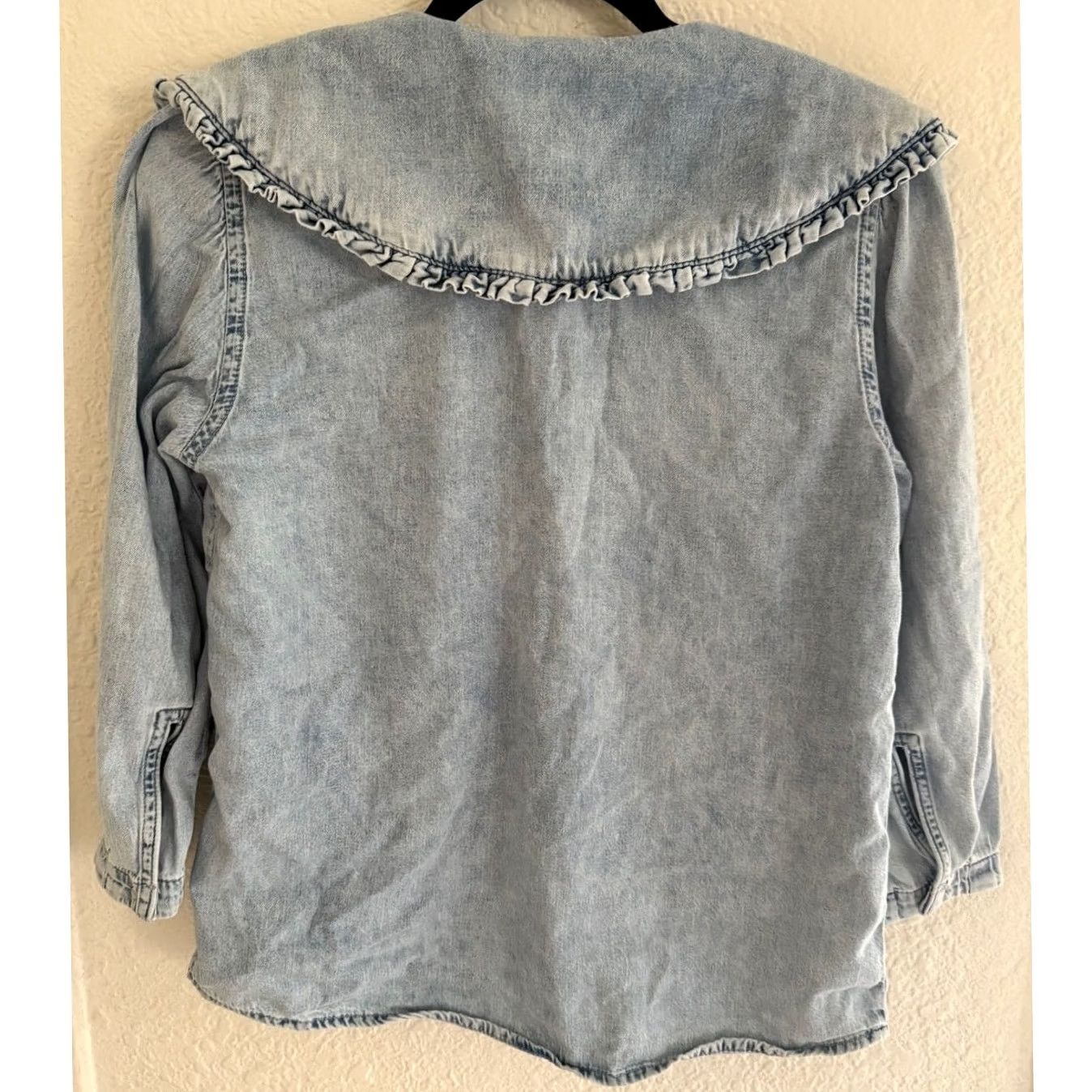 Denime MNG Denim Button-Up Top XS Womens Blue Peter Pan Collar 3/4 Sleeve Preppy Size XS / US 0-2 / IT 36-38 - 4 Thumbnail