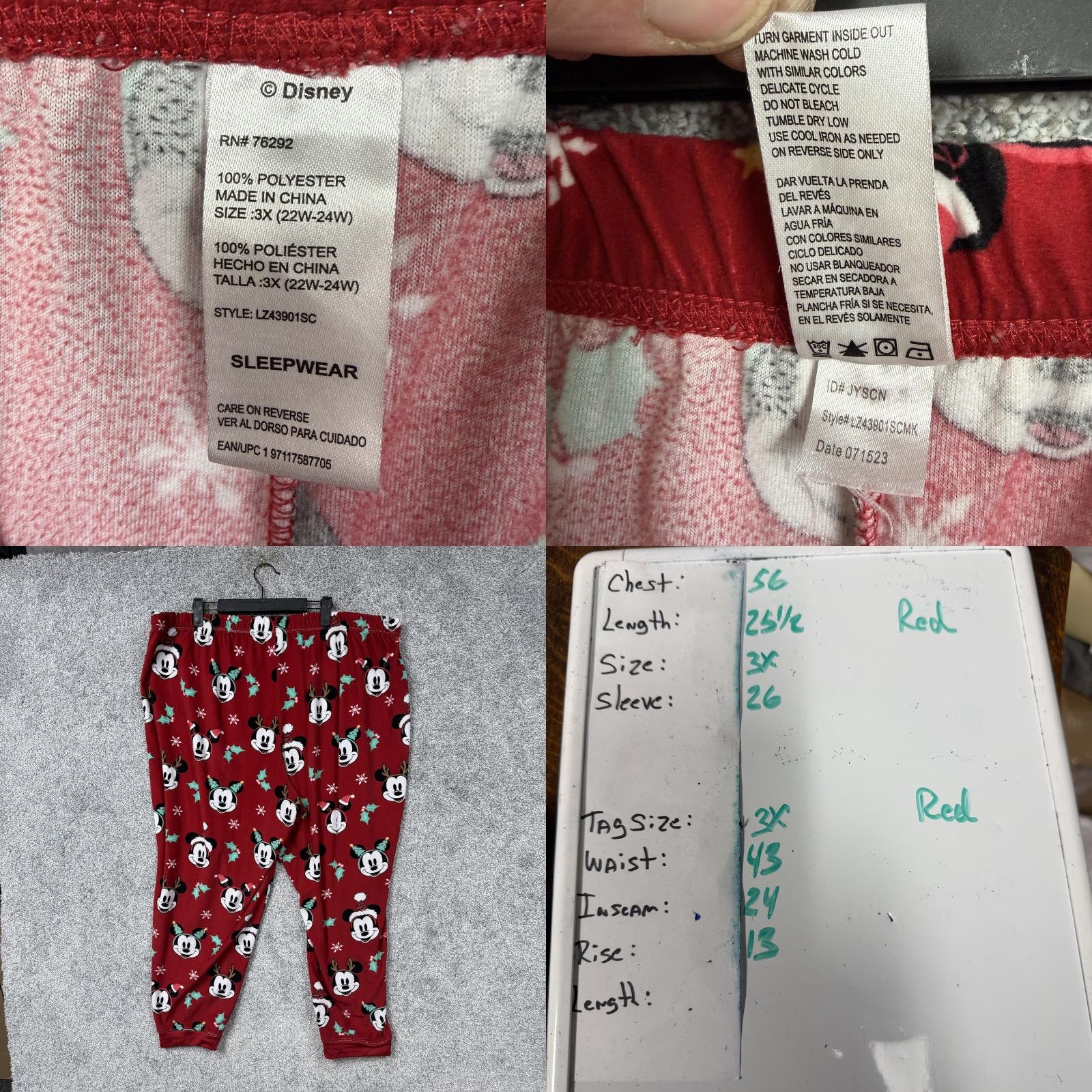 Disney VINTAGE Disney Mickey Mouse Pajama Set Womens 3X Red Fleece Christmas Holiday Sleepwear Size ONE SIZE - 10 Thumbnail