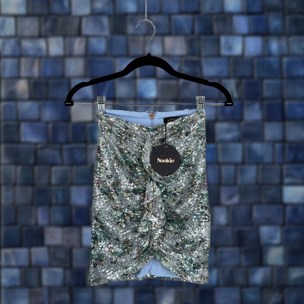 Vintage Nookie Forever Skirt Womens XS Blue Sequin Ruched Knot Front Mini Party Cocktail Size 26" / US 2 / IT 38 - 1 Thumbnail