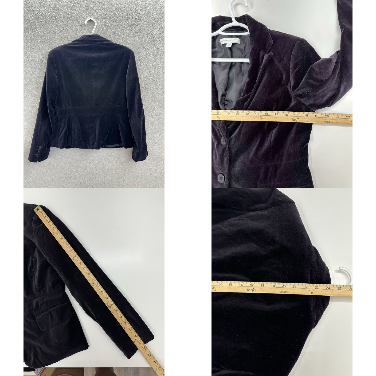 Vintage New York & Company Blazer Womens Size 10 Black Two Button Up Faux Velour Jacket Short Sleeve Long Sleeve Size L / US 10 / IT 46 - 8 Thumbnail