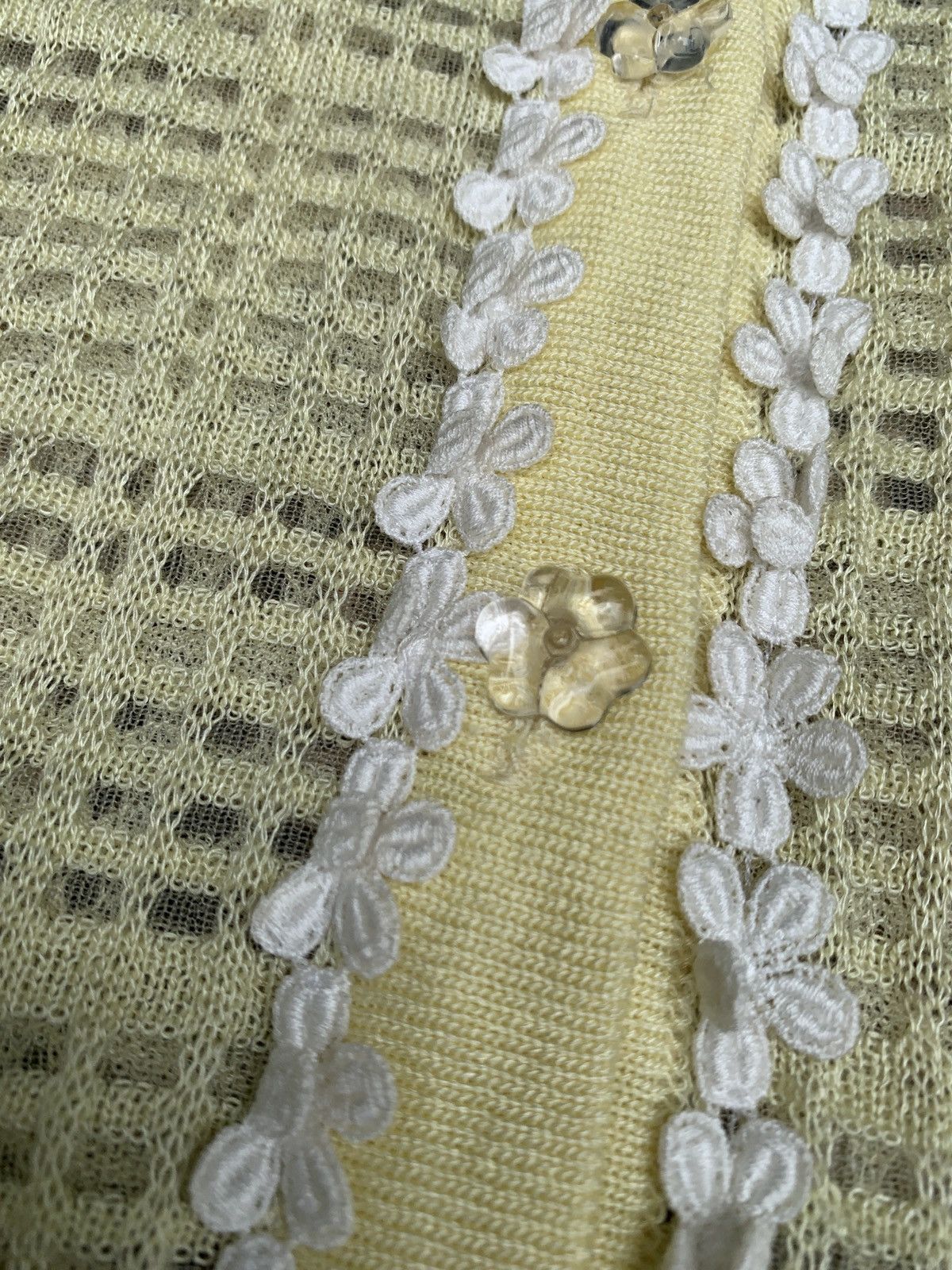 Japanese Brand × Vintage 1990s Antico Jenice Crochet Knit Button Up Floral Trim Top Size M / US 6-8 / IT 42-44 - 7 Thumbnail