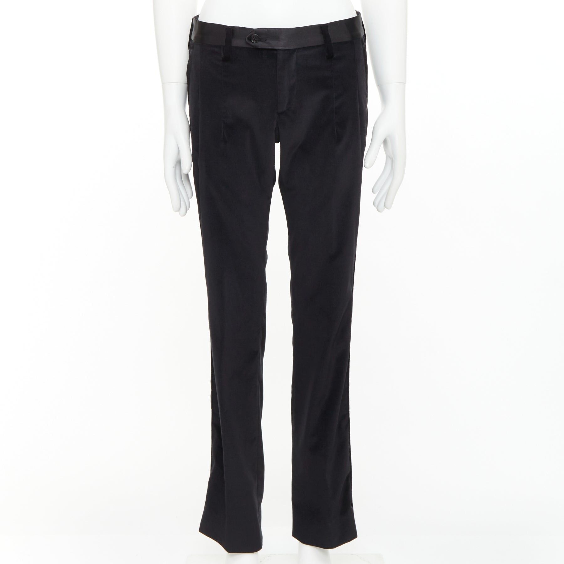 Dolce & Gabbana DOLCE GABBANA black cotton blend velvet satin trim tuxedo pants IT44 XS Size US 26 / EU 42 - 1 Thumbnail