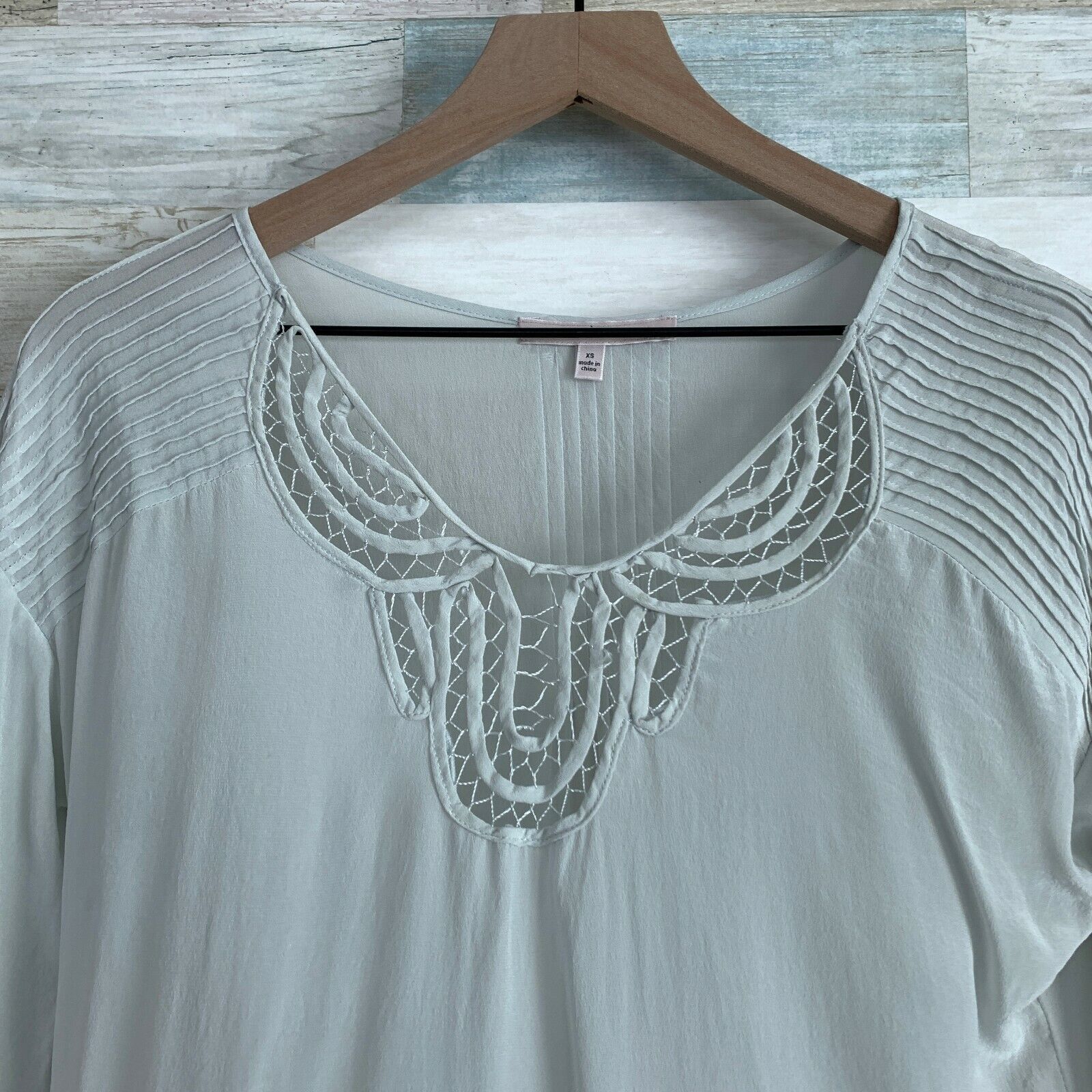 Other Daniel Rainn Silk Pleated Lace Blouse Blue Crepe De Chine XS Size XS / US 0-2 / IT 36-38 - 2 Thumbnail