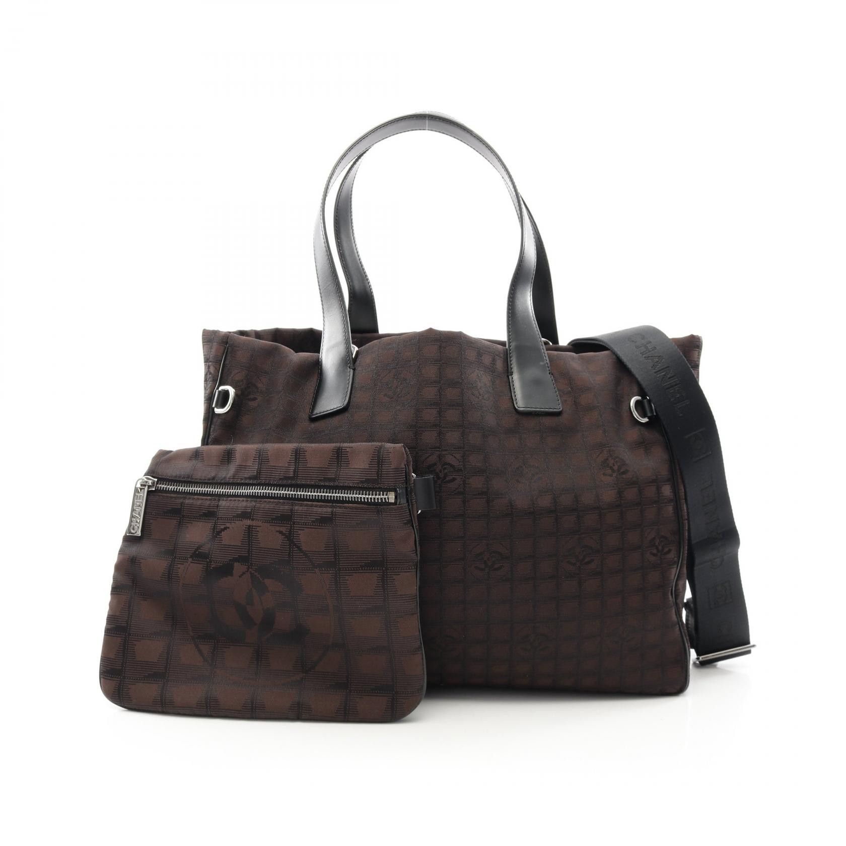 Chanel Chanel New Travel Line Leather Nylon Canvas Tote Bag Leather Tote Bag A26156 in Brown, Women's