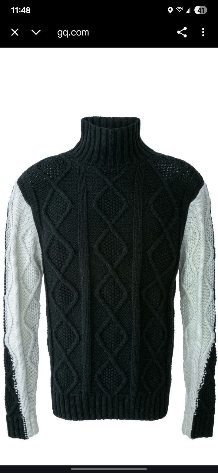 Karl Lagerfeld Karl Lagerfeld: Cabled Contrast Turtleneck (50% Wool) Size US M / EU 48-50 / 2 - 1 Thumbnail