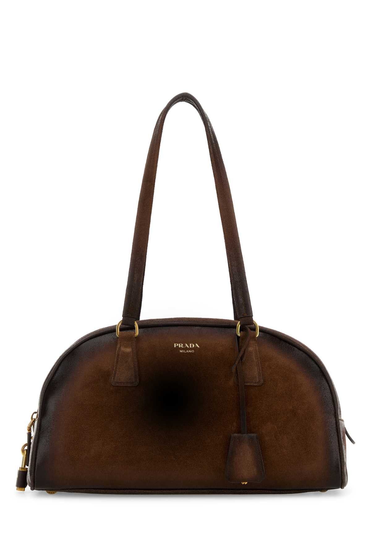 Prada Brown Suede Medium Prada Bowling Shoulder Bag Size ONE SIZE - 1 Thumbnail