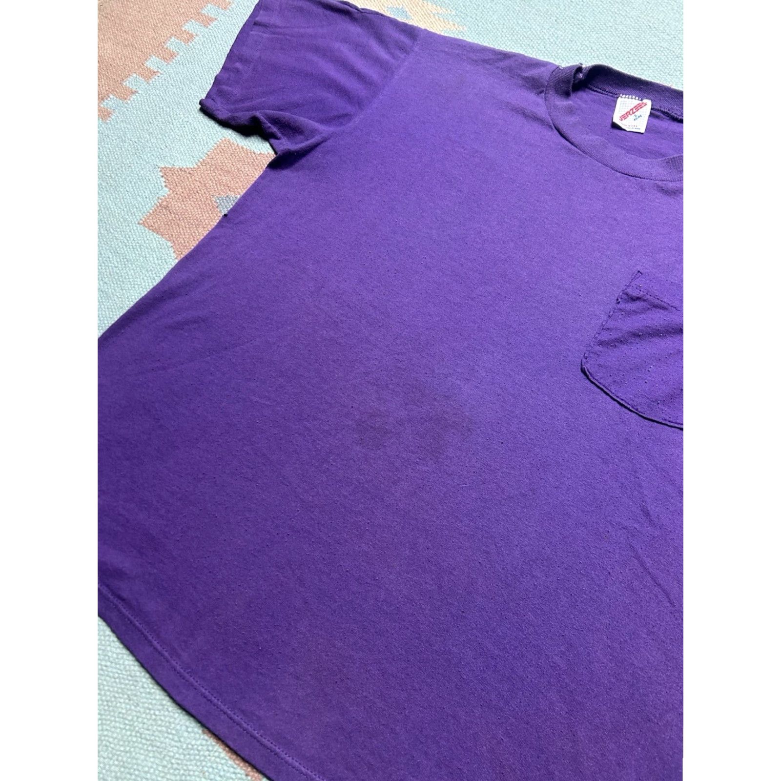 Jerzees VINTAGE 80s Jerzees T-Shirt Pocket Purple Plum Large Men Shirts Size US L / EU 52-54 / 3 - 2 Thumbnail