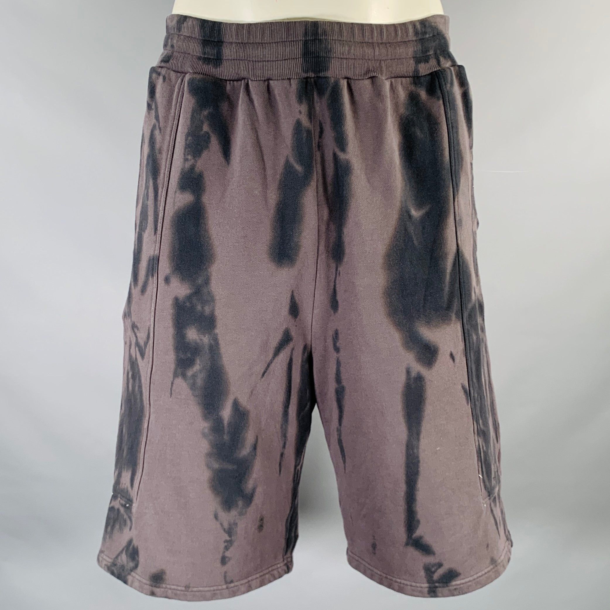 image of Grey Charcoal Tie Dye Cotton Drawstring Shorts, Men's (Size 38)