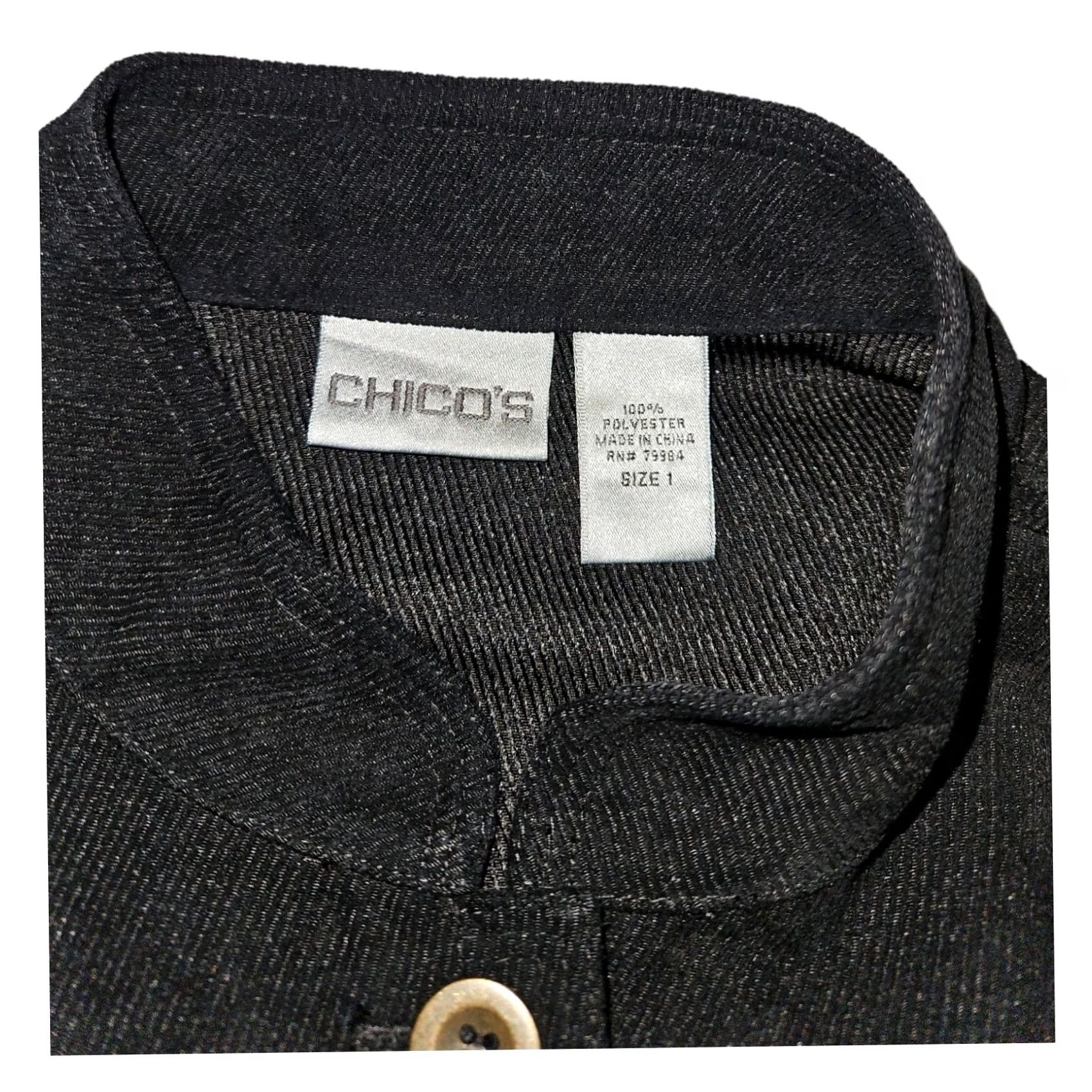 Vintage Chico's Jacket Women's Size 1 Black Long Sleeve Button Pockets Casual Workwear Regular Fit Coat/Outerwear Size XS / US 0-2 / IT 36-38 - 2 Thumbnail