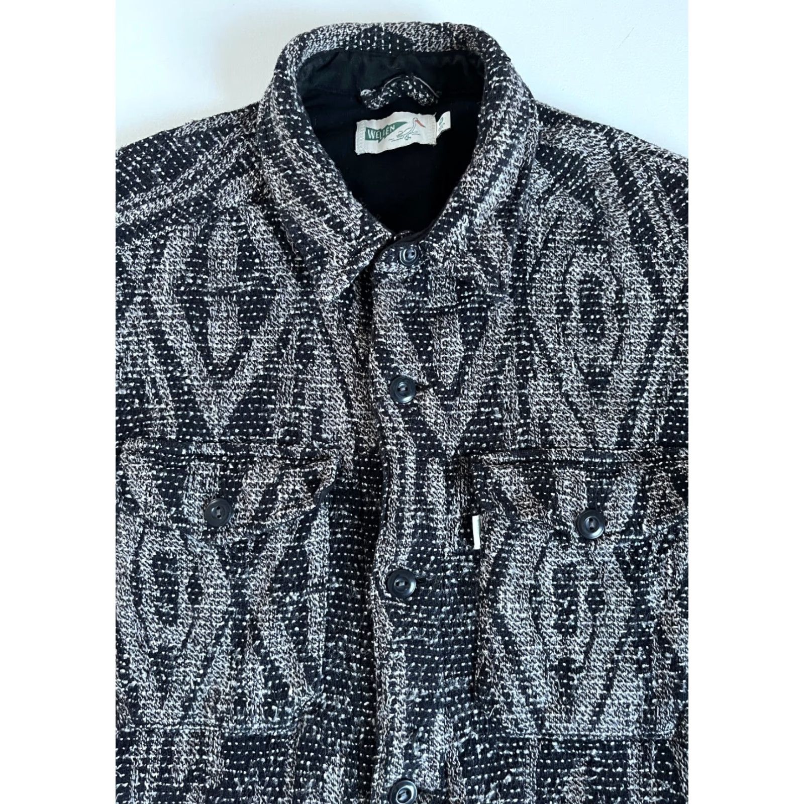 Vintage Wellen Men's Jacquard Overshirt Jacket 100% Organic Cotton Sz M Black Diamond - Shirt - Mens - Jacket - Vintage/Classic/Outdoor Style Size US M / EU 48-50 / 2 - 6 Thumbnail