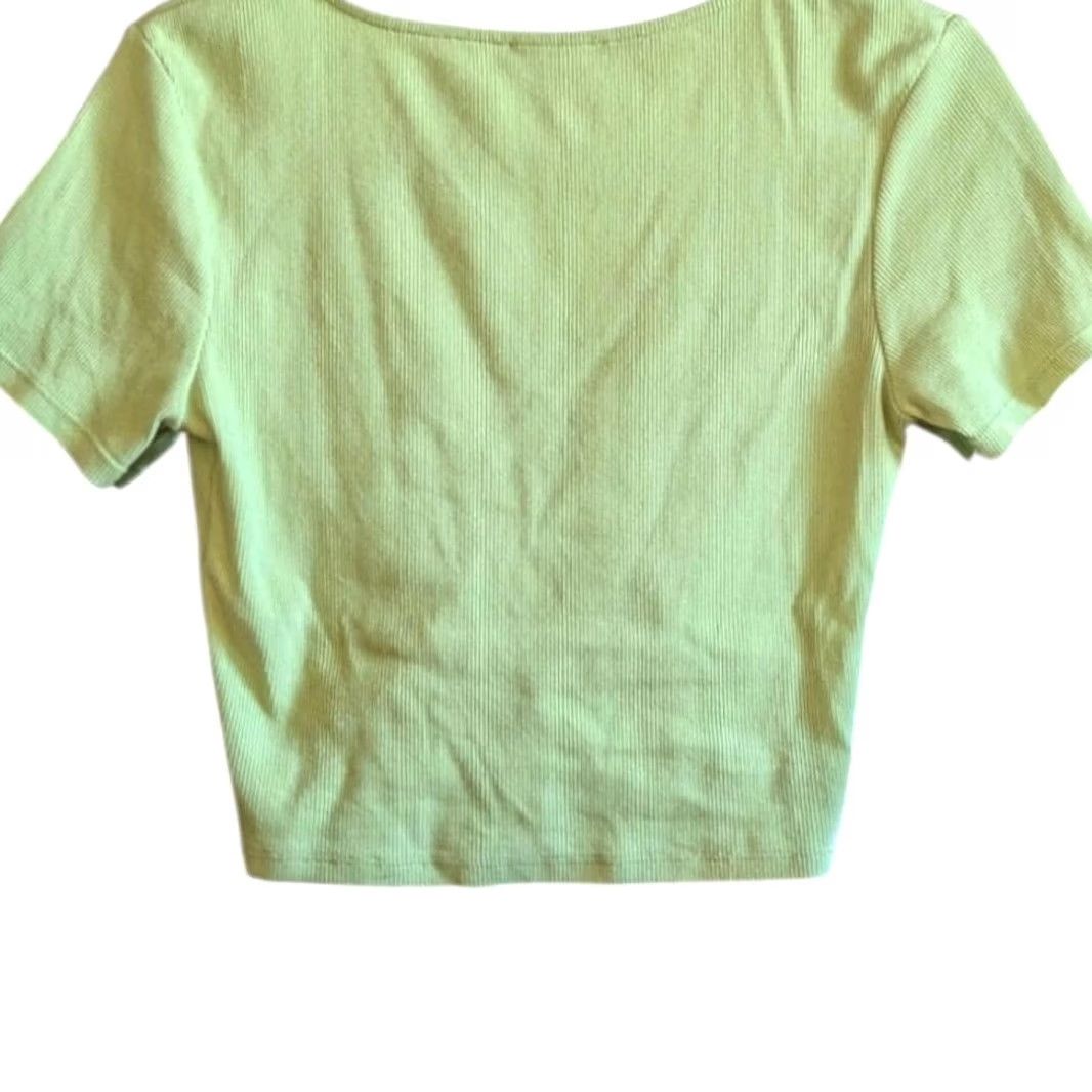 Zara Zara Shirt Cropped Short Sleeve Lime Green Ruched V-Neck Womens L Size Size L / US 10 / IT 46 - 3 Thumbnail