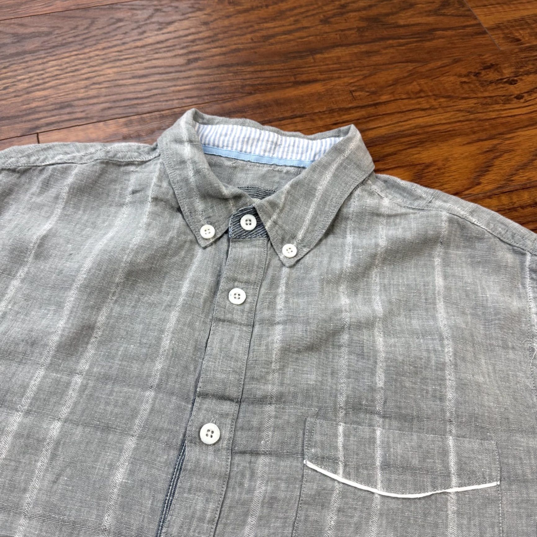 Vintage 32 Bar Blues Shirt Mens XL Gray Linen Plaid Long Sleeve Lightweight Button-Up with Pockets Size US XL / EU 56 / 4 - 2 Thumbnail