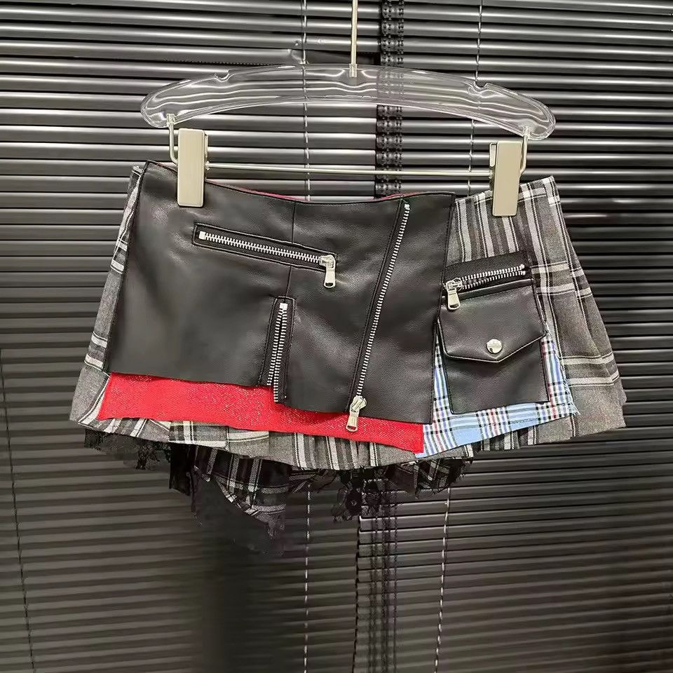 Other Patchwork Streetwear Retro Irregular Plaid Mini Skirt Y2k Size 26" / US 2 / IT 38 - 1 Thumbnail