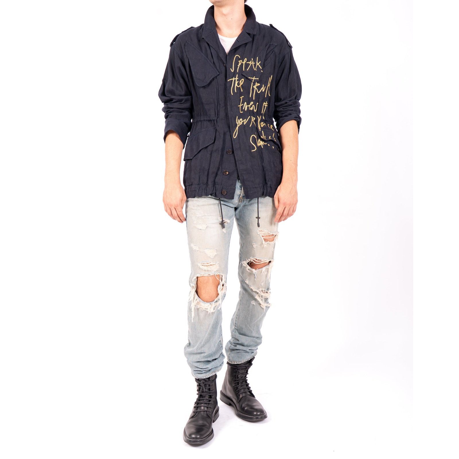 Haider Ackermann SS16 Embroidered Safari Jacket in Indigo Cotton Size US XS / EU 42 / 0 - 2 Thumbnail
