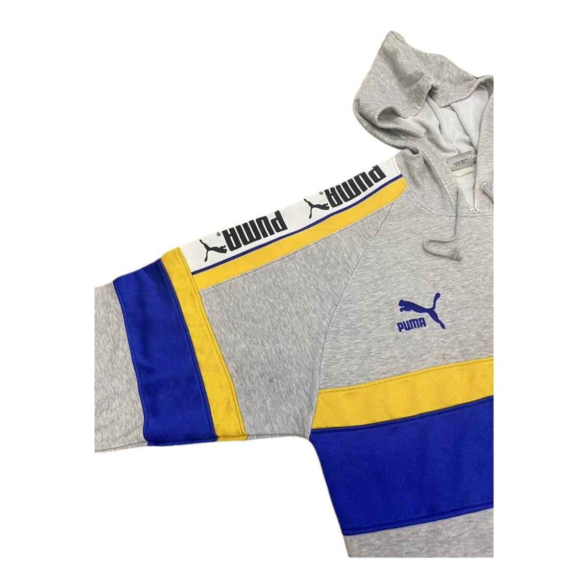Puma ULTRA RARE Vintage 90s PUMA hoodie stripe yellow blue Size US L / EU 52-54 / 3 - 3 Thumbnail