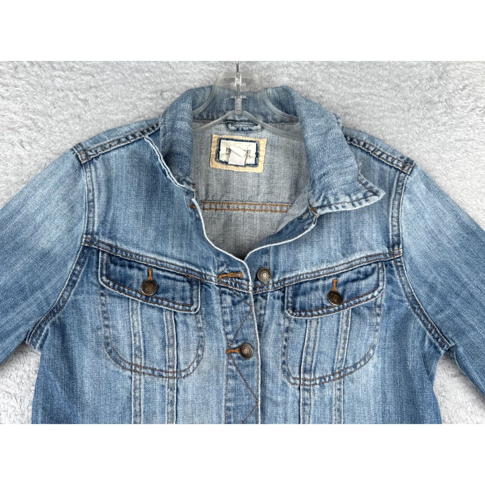Forever 21 FOREVER 21 Denim Jacket Women's Large Blue Crop Button Up Classic 80s-90s Size 36" / US 14 / IT 50 - 4 Thumbnail