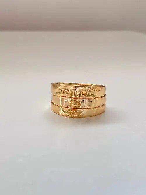 Jewelry Gold Color Face Three Stack Finger Ring Size ONE SIZE - 4 Thumbnail