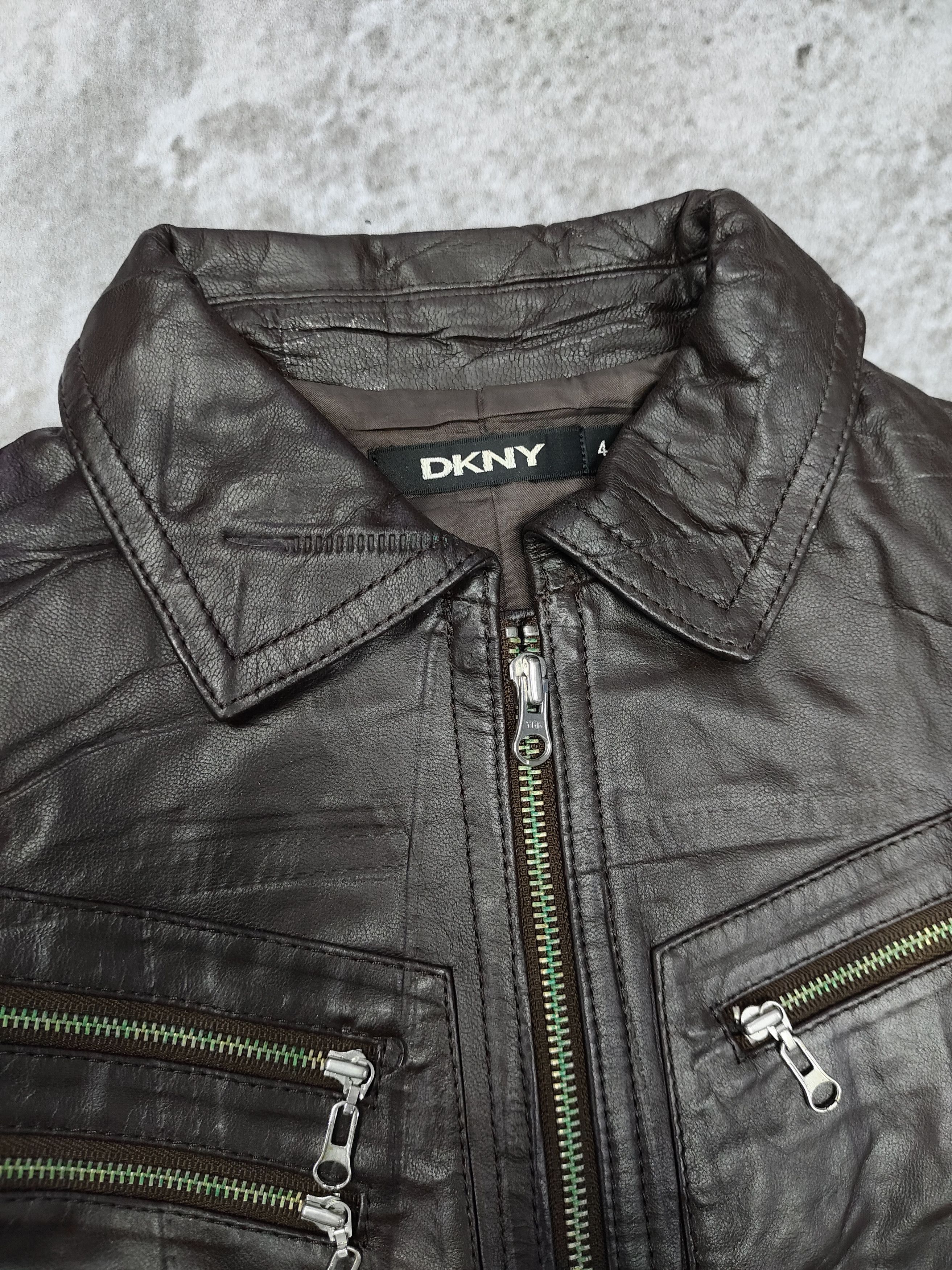 DKNY 2000s DKNY- Multi Zip Pocket Moto Sheepskin Leather Jacket Size M / US 6-8 / IT 42-44 - 8 Thumbnail