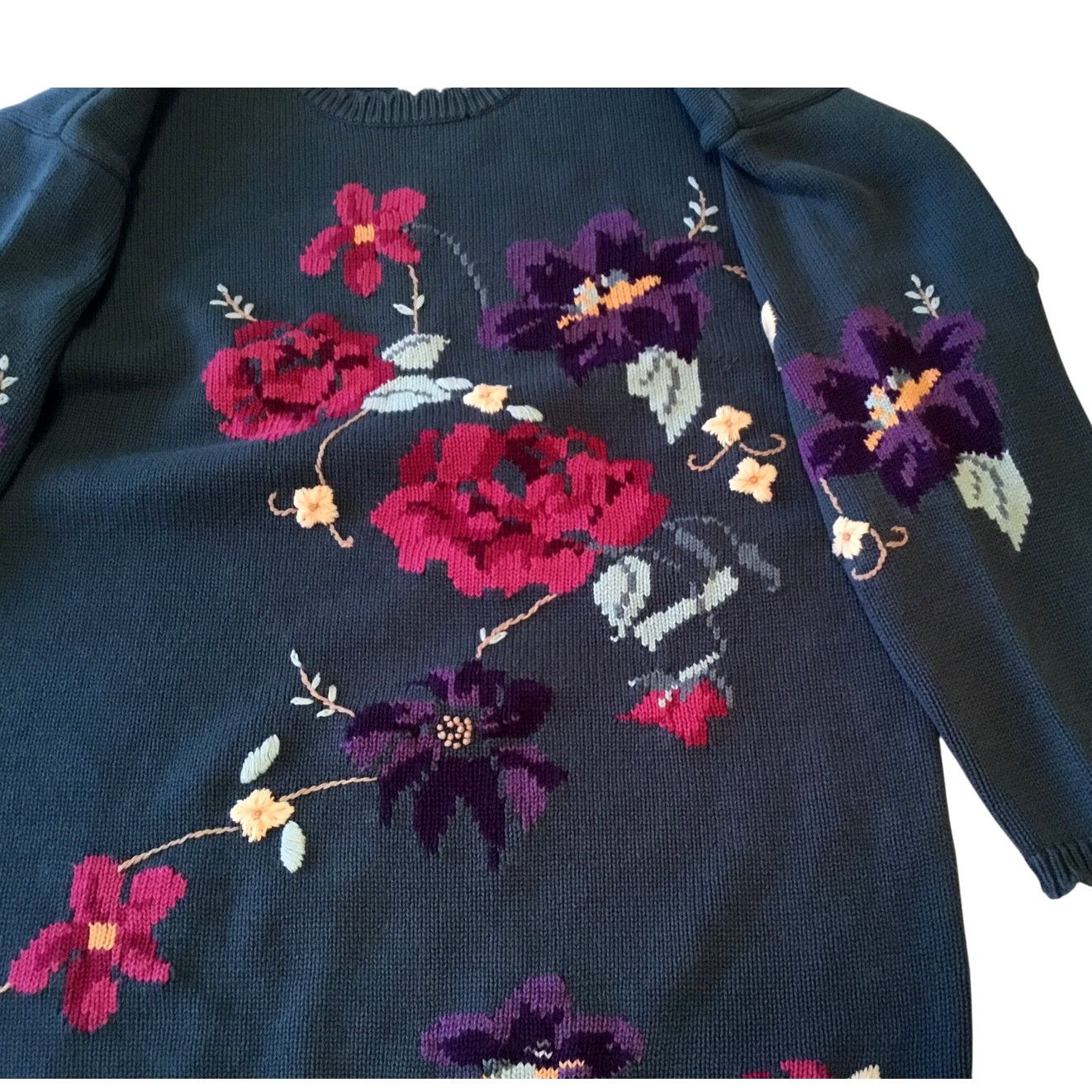 Northern Reflections Northern Reflections Sweater Forest Green Violets Medium Size M / US 6-8 / IT 42-44 - 3 Thumbnail