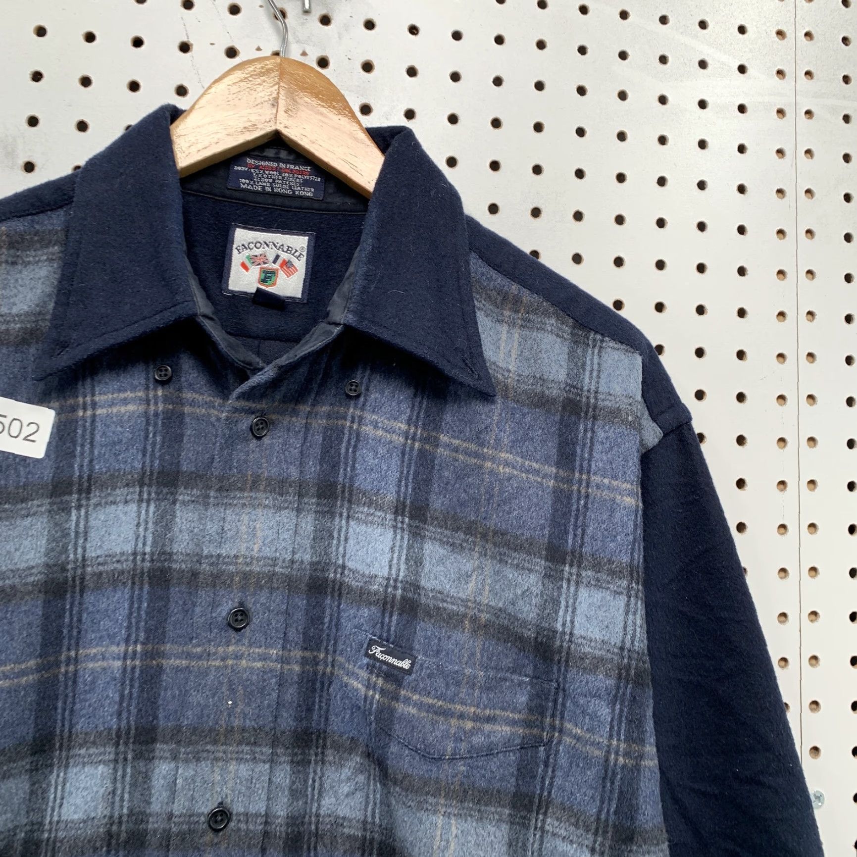 Faconnable VINTAGE Faconnable Plaid Wool Button-Up Shirt Mens M Blue Elbow Patches Leather Size US M / EU 48-50 / 2 - 7 Thumbnail