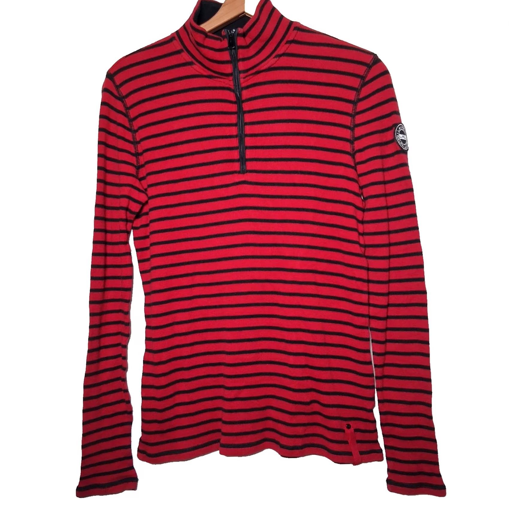 Ralph Lauren Lauren Ralph Lauren Shirt Women XS Thermal Red Black Stripe 1/4 Zip Preppy READ Size XS / US 0-2 / IT 36-38 - 3 Thumbnail