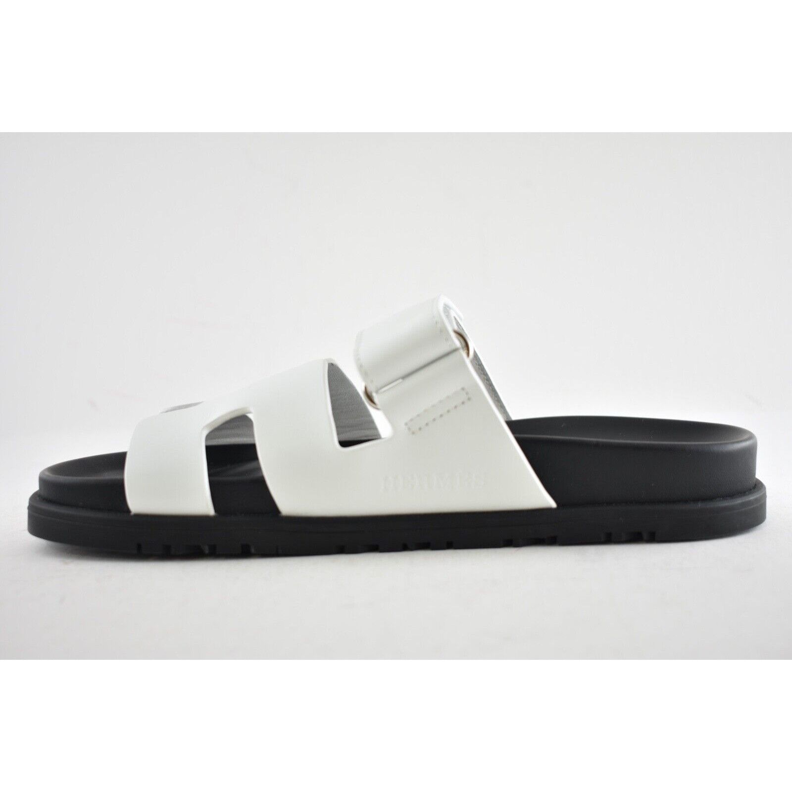 Hermes Hermes Chypre Sandal White Black Calfskin Leather H Logo Size US 7.5 / IT 37.5 - 9 Thumbnail