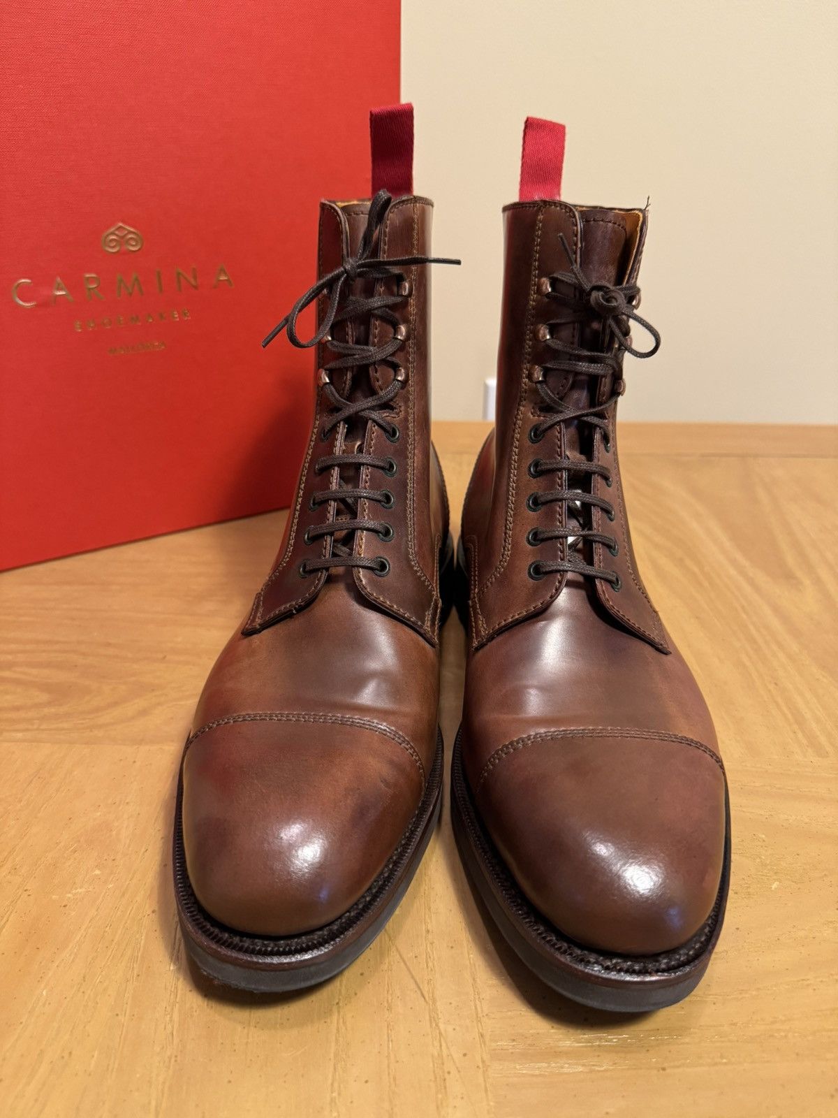 Carmina Carmina Custom Cordovan Frankenstitch Work Boots - Burgundy Size US 8.5 / EU 41-42 - 13 Thumbnail