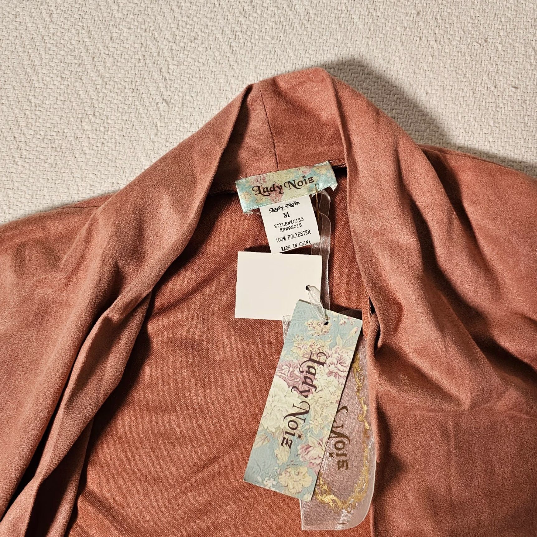 Vintage Lady Noiz Cardigan Open Tunic Long Sleeve Pink Floral Suede NWT Casual Womens Regular Size L (Fall Winter Spring Summer) Tasseled Vintage No Size L / US 10 / IT 46 - 6 Thumbnail