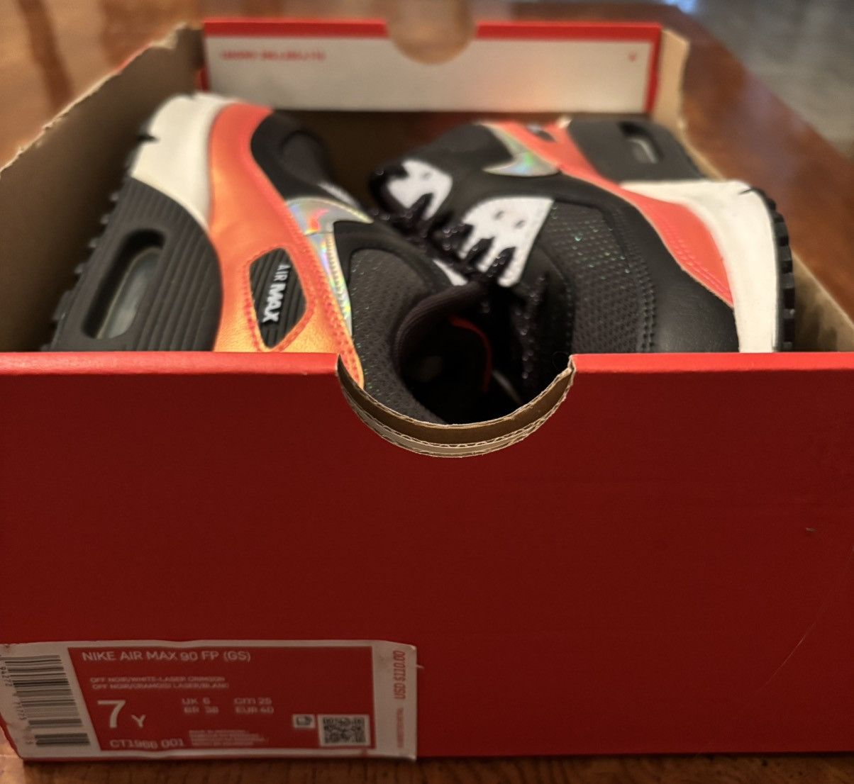 Nike Nike Air Max 90 FP GS 'Black Laser Crimson’ Size US 8.5 / IT 38.5 - 8 Thumbnail