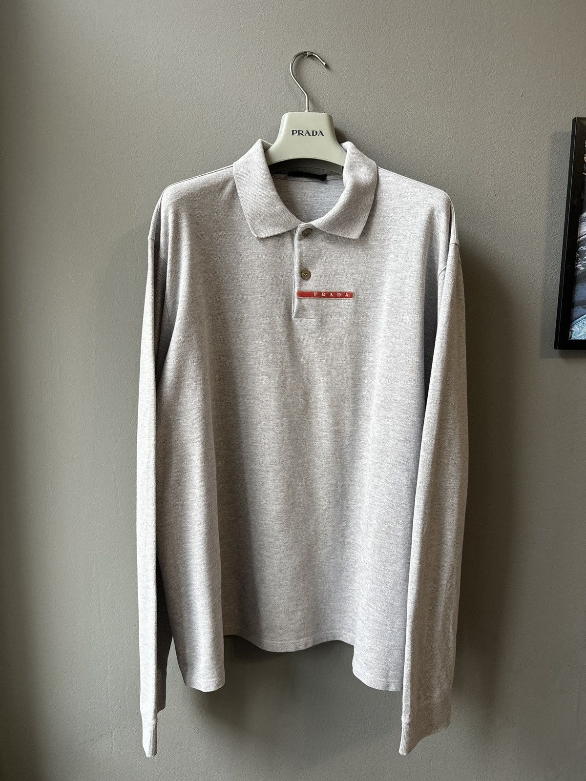 Prada Prada Linea Rossa Gray Red Tab Long Sleeve Polo Shirt | Grailed