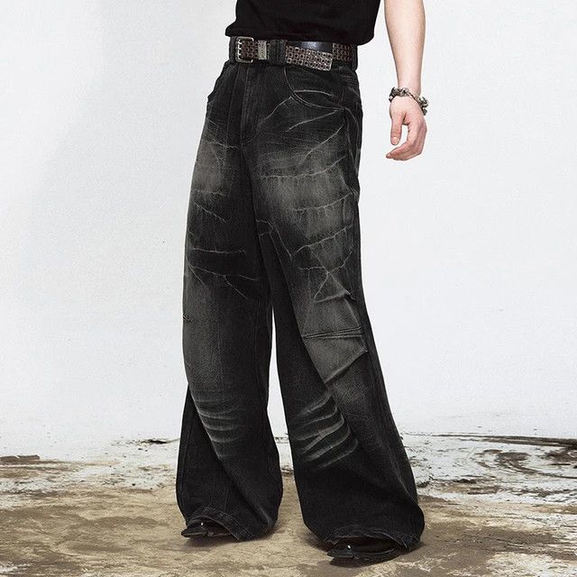 Jean × Vintage washed faded lightning crack loose jeans Size US 33 - 2 Thumbnail