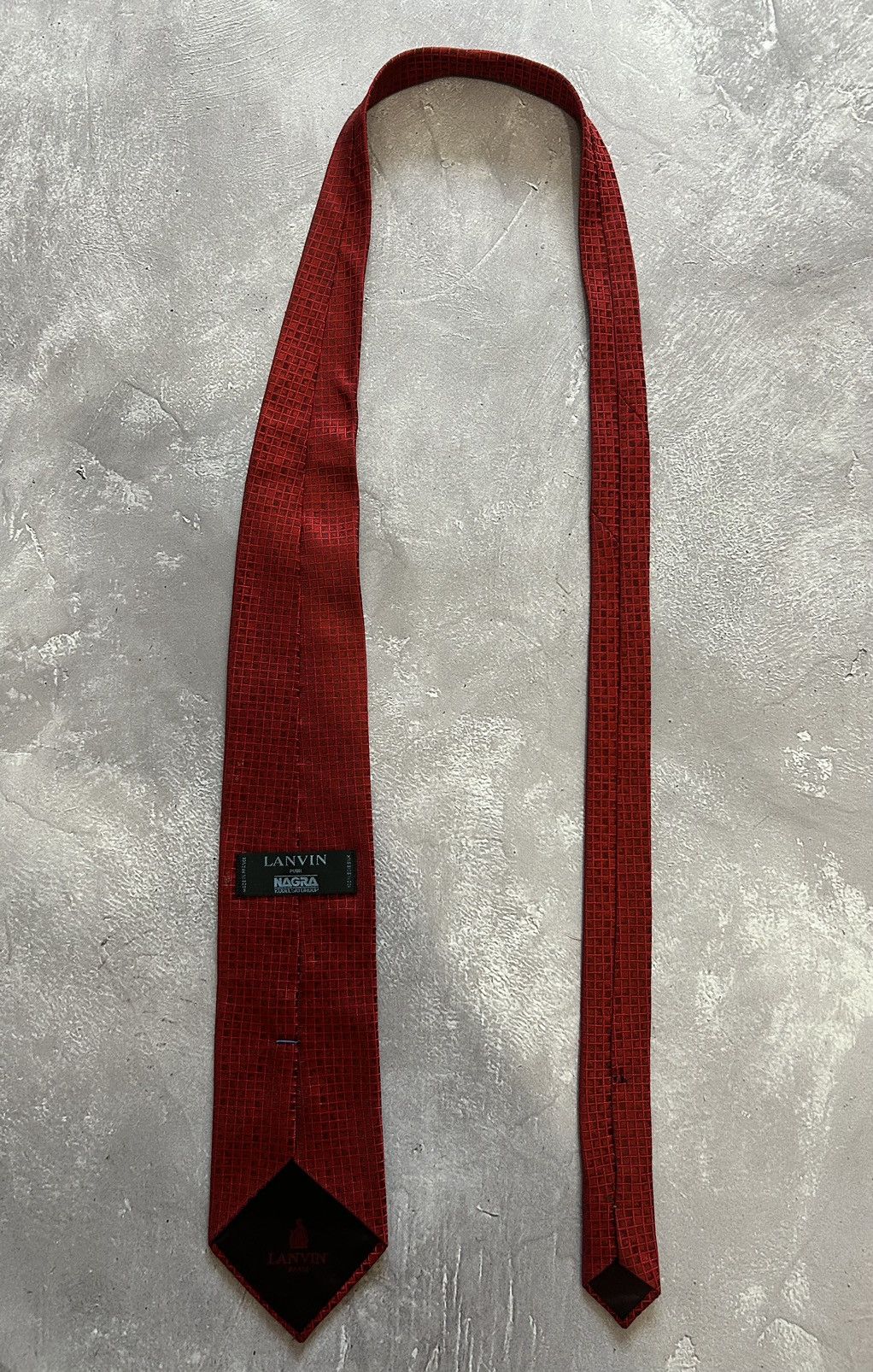 Designer × Lanvin Lanvin Red Abstract Block Print Pattern Silk Tie 57" Size ONE SIZE - 3 Thumbnail