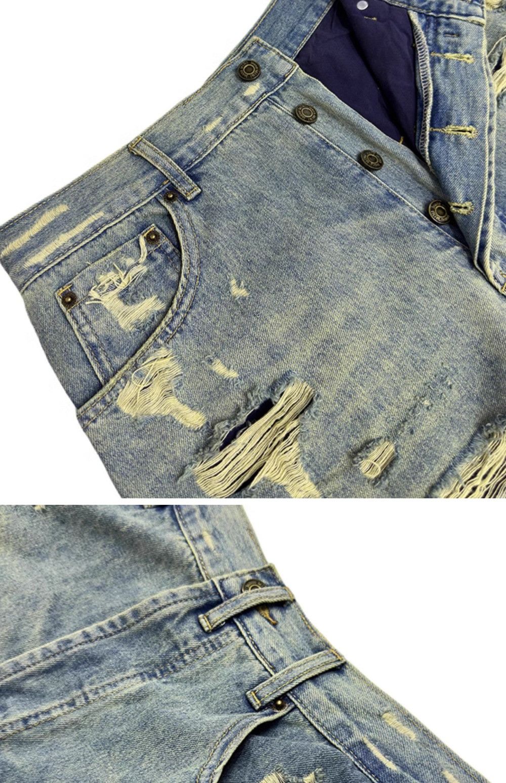 Jean × Vintage Washed Double Layer Hand Worn Jeans Size US 33 - 8 Thumbnail