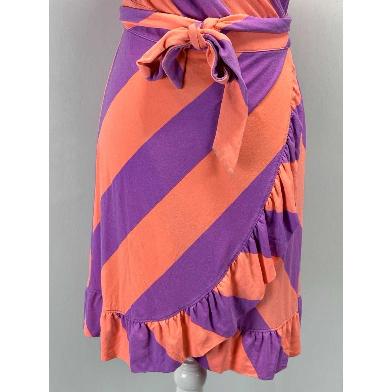 Lilly Pulitzer Lilly Pulitzer Striped Wrap Dress Medium Women's Coral Purple Ruffle Short Sleeve Size M / US 6-8 / IT 42-44 - 6 Thumbnail