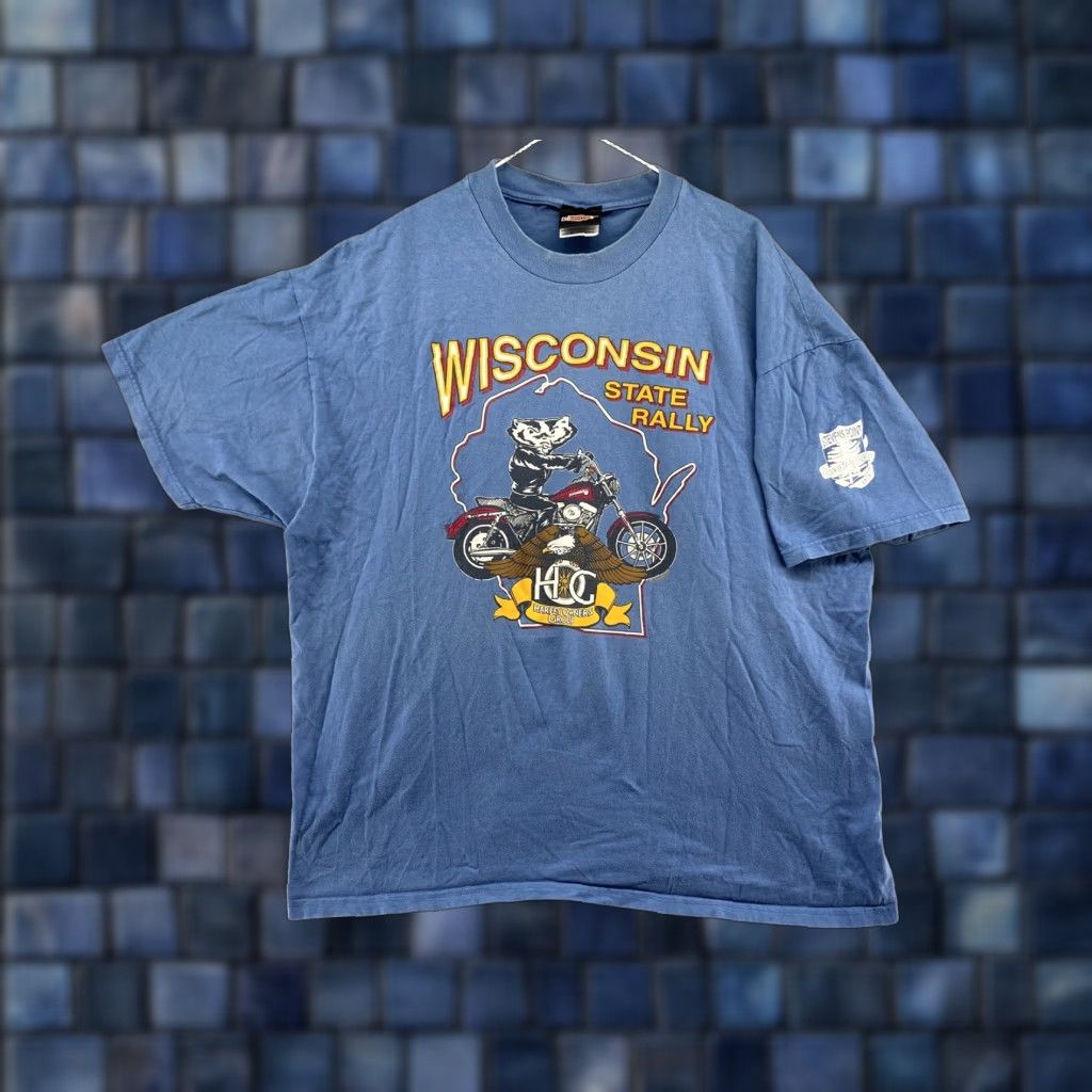 Harley Davidson VINTAGE Harley-Davidson Wisconsin State Rally HOG Shirt Mens 2XL Blue 90s T-Shirt Crew Neck Size US XXL / EU 58 / 5 - 1 Thumbnail