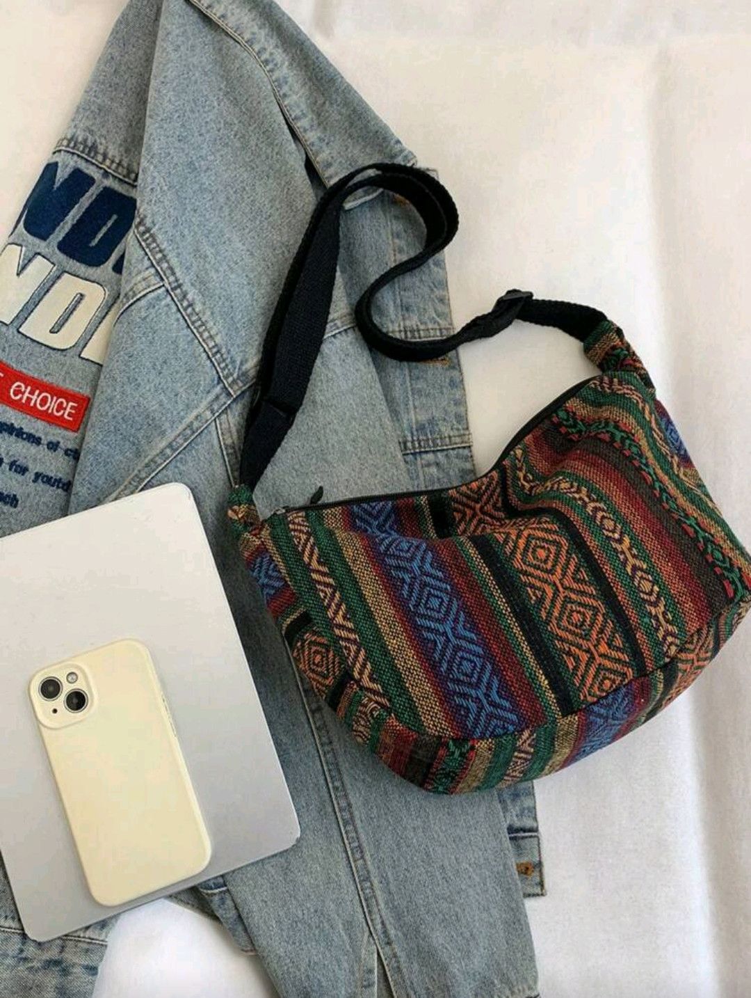 Japanese Brand Retro striped canvas shoulder bag bohemia style Size ONE SIZE - 3 Thumbnail