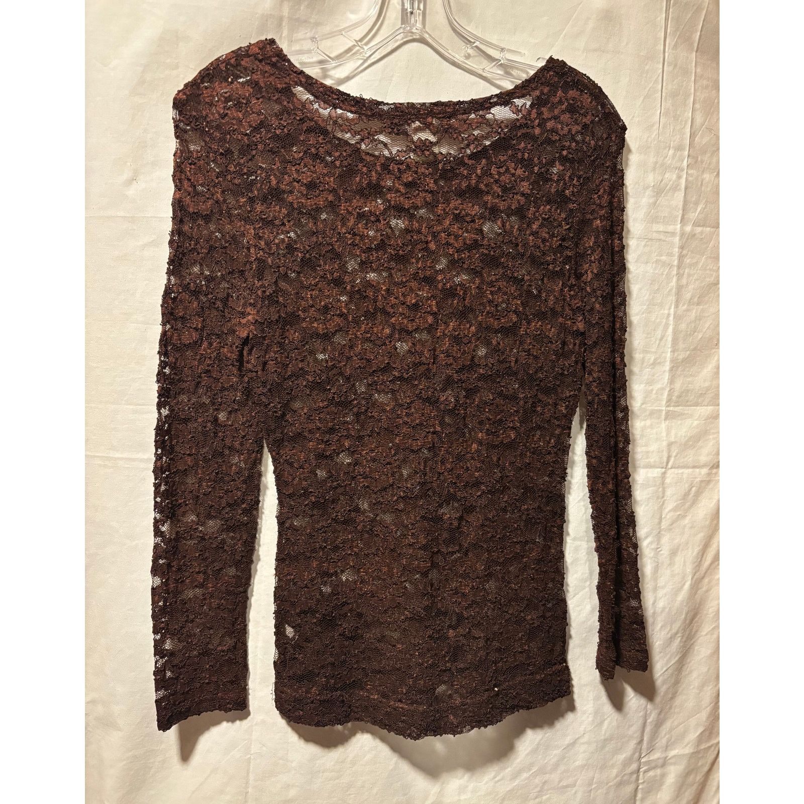 Vintage The Limited Vintage Brown Stretch Lace Top Long Sleeve Peek Size M / US 6-8 / IT 42-44 - 6 Thumbnail