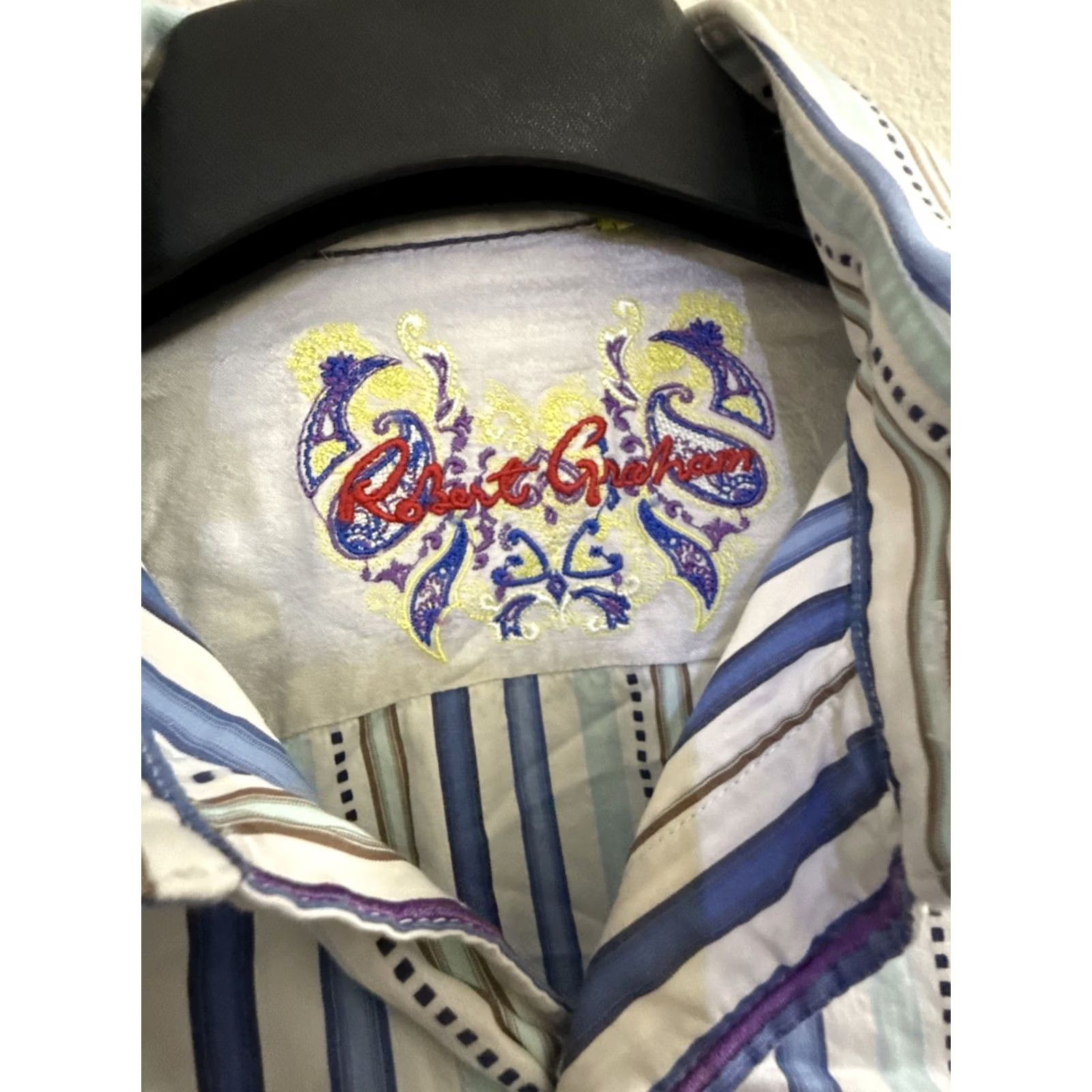 Robert Graham Robert Graham Shirt Mens M Blue White Brown Striped Button Down Cotton Size US M / EU 48-50 / 2 - 3 Thumbnail