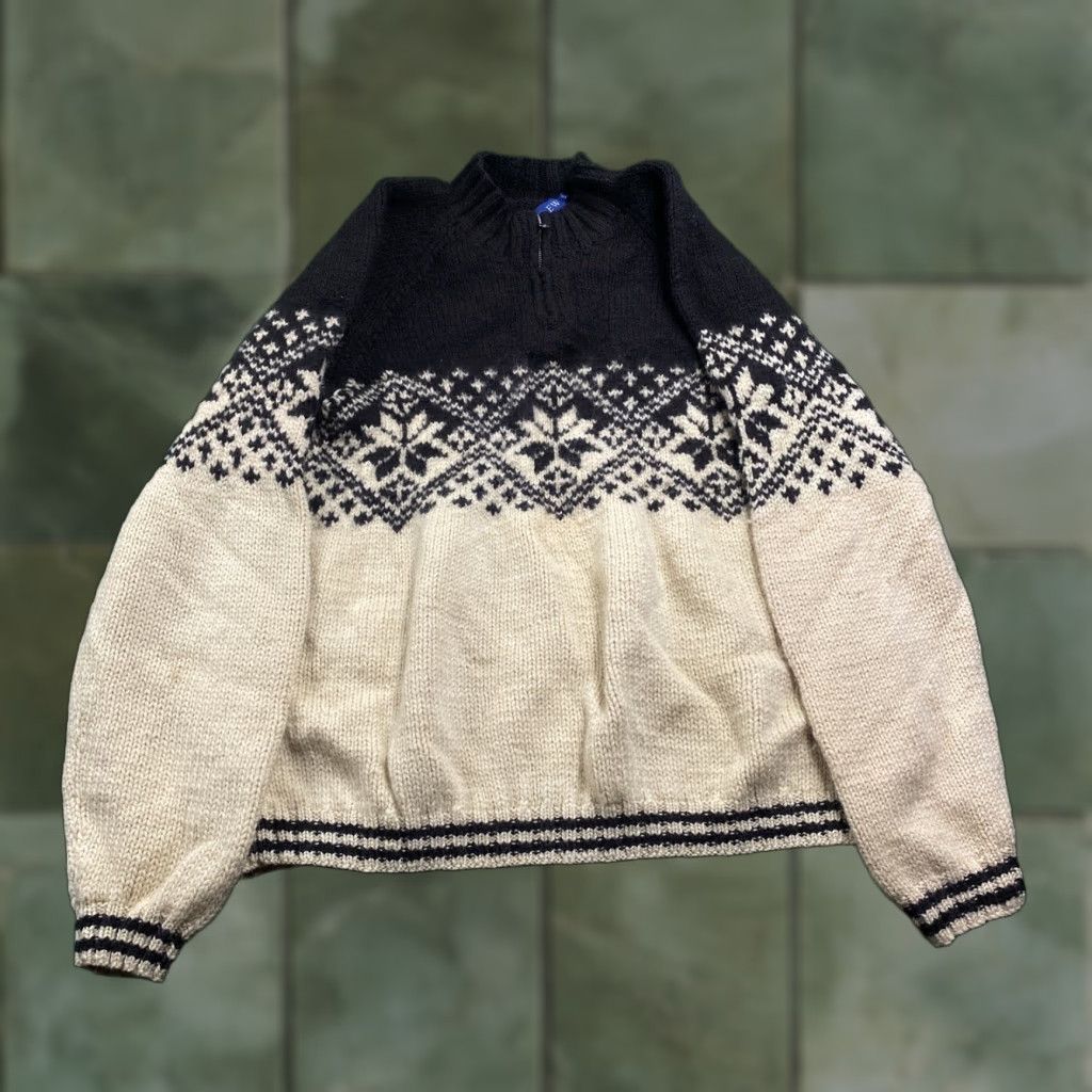 J.Crew VINTAGE J.CREW Sweatshirt Mens 2XL Beige Wool Knit 1/4 Zip Crew Neck Full Zip Nordic Logo Sweatshirt Size US XXL / EU 58 / 5 - 1 Thumbnail