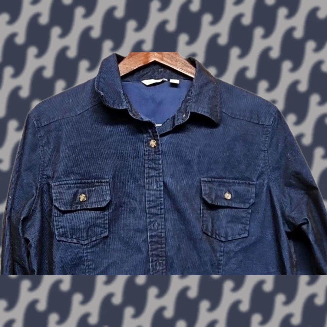 Vintage Cato Corduroy Women’s XL Navy Blue Button Front Shirt Utility Pockets Size XL / US 12-14 / IT 48-50 - 1 Thumbnail