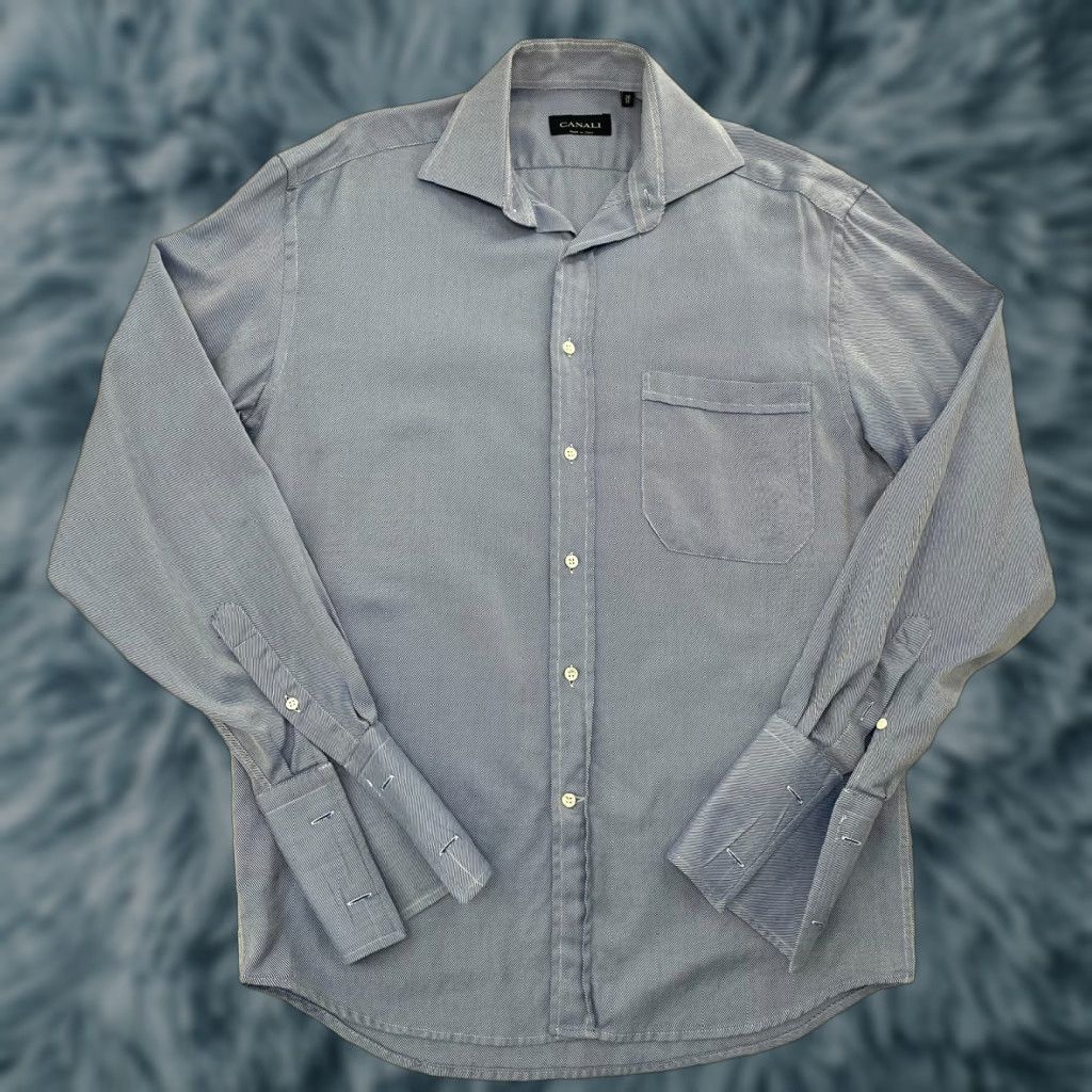 Canali VINTAGE Canali Shirt Adult 15/38 Blue Button Up Dress Shirt French Cuff Mens M Size 40R - 1 Thumbnail