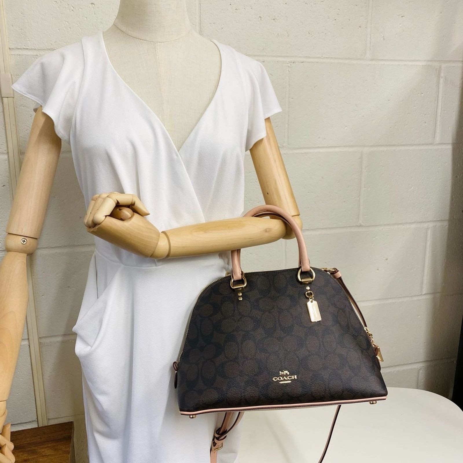 image of Coach 2558 Katy Satchel In Signature Canvas Gold/brown in Pink, Women's