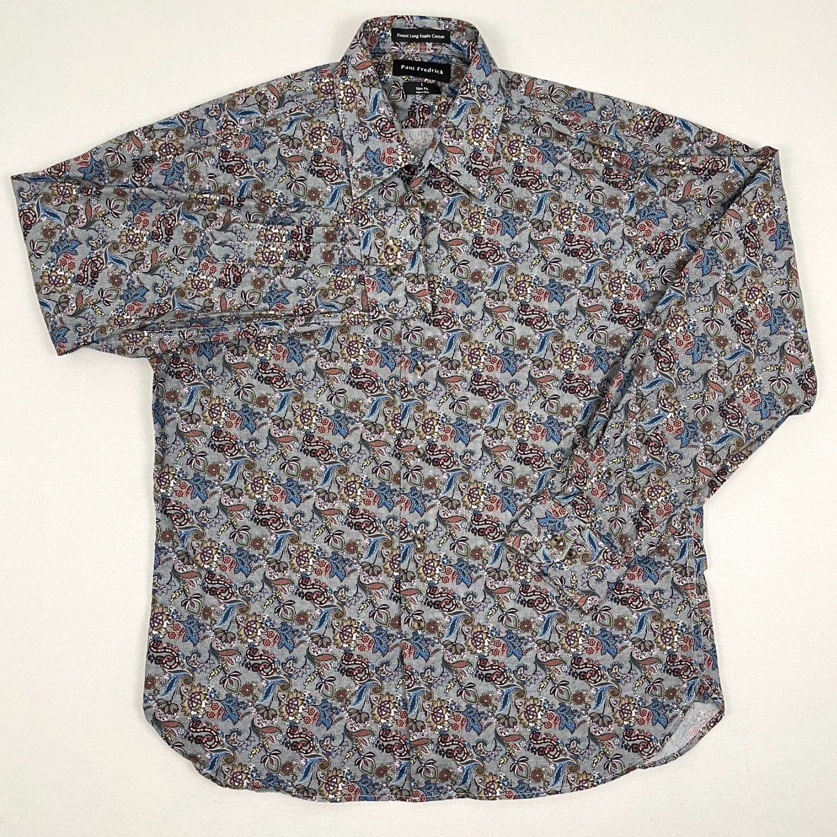 Vintage Paul Frederick Mens L Slim Fit Gray Paisley Floral Button Up Shirt Cotton Staple Size US L / EU 52-54 / 3 - 3 Thumbnail