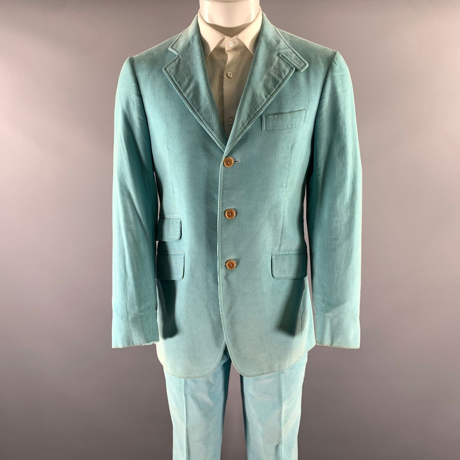 Etro ETRO Size 38 Light Blue Corduroy Cotton Storm Collar Suit Size 38R - 1 Thumbnail